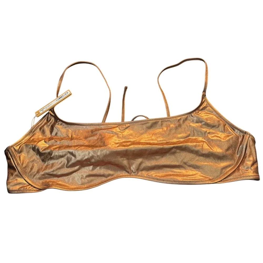 Skims Metallic Swim Micro‎ Scoop Bikini Top Penny Bronze NWT 3X